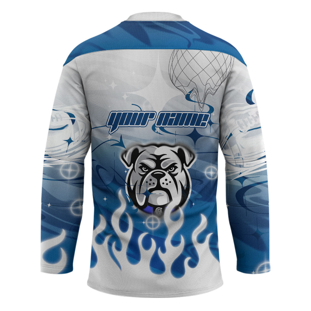 Personalized Canterbury Bankstown Bulldogs Hockey Jersey Y2K Grunge Aesthetic With Cyber Flames and Starburst Graphics