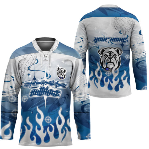 Personalized Canterbury Bankstown Bulldogs Hockey Jersey Y2K Grunge Aesthetic With Cyber Flames and Starburst Graphics
