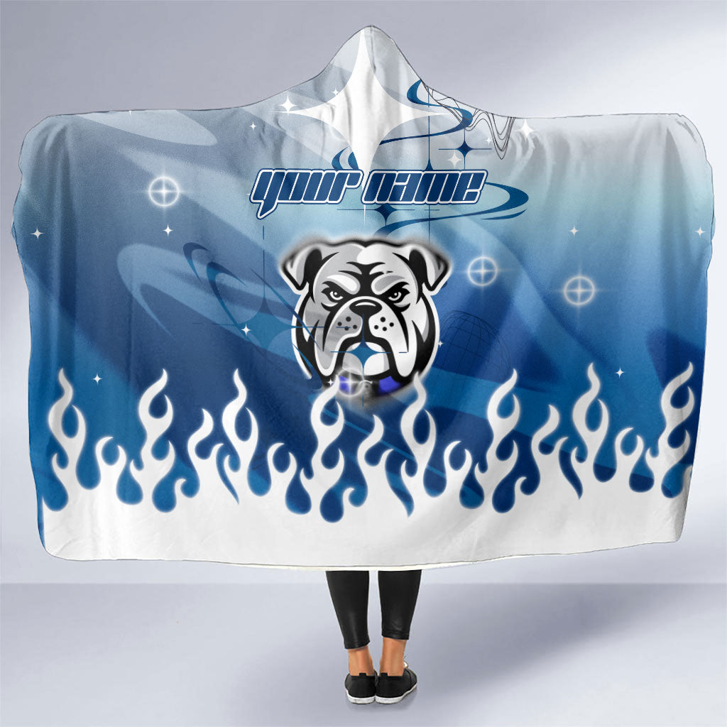 Personalized Canterbury Bankstown Bulldogs Hooded Blanket Y2K Grunge Aesthetic With Cyber Flames and Starburst Graphics
