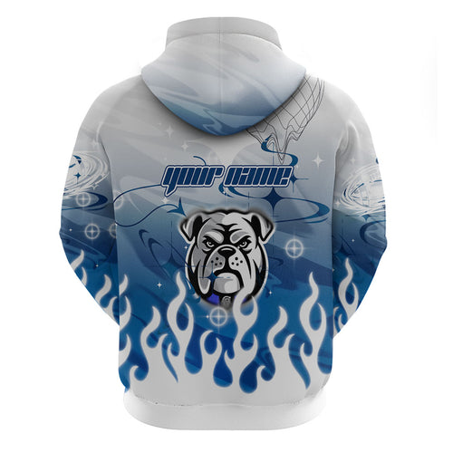 Personalized Canterbury Bankstown Bulldogs Hoodie Y2K Grunge Aesthetic With Cyber Flames and Starburst Graphics