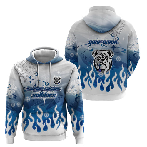 Personalized Canterbury Bankstown Bulldogs Hoodie Y2K Grunge Aesthetic With Cyber Flames and Starburst Graphics