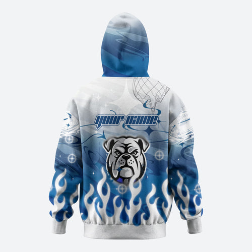Personalized Canterbury Bankstown Bulldogs Hoodie Y2K Grunge Aesthetic With Cyber Flames and Starburst Graphics