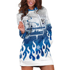 Personalized Canterbury Bankstown Bulldogs Hoodie Dress Y2K Grunge Aesthetic With Cyber Flames and Starburst Graphics