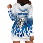 Personalized Canterbury Bankstown Bulldogs Hoodie Dress Y2K Grunge Aesthetic With Cyber Flames and Starburst Graphics