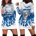 Personalized Canterbury Bankstown Bulldogs Hoodie Dress Y2K Grunge Aesthetic With Cyber Flames and Starburst Graphics