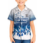 Personalized Canterbury Bankstown Bulldogs Kid Hawaiian Shirt Y2K Grunge Aesthetic With Cyber Flames and Starburst Graphics