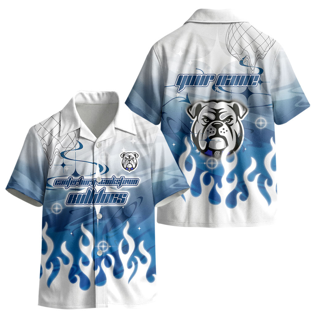 Personalized Canterbury Bankstown Bulldogs Kid Hawaiian Shirt Y2K Grunge Aesthetic With Cyber Flames and Starburst Graphics