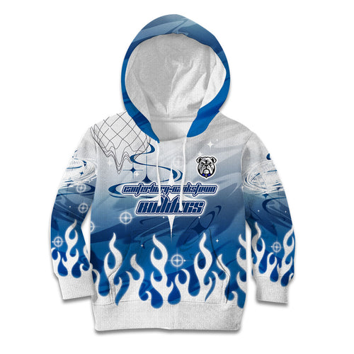 Personalized Canterbury Bankstown Bulldogs Kid Hoodie Y2K Grunge Aesthetic With Cyber Flames and Starburst Graphics