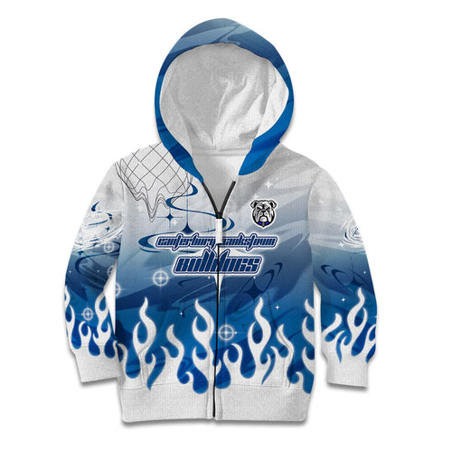 Personalized Canterbury Bankstown Bulldogs Kid Hoodie Y2K Grunge Aesthetic With Cyber Flames and Starburst Graphics