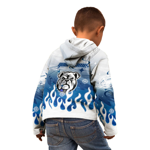 Personalized Canterbury Bankstown Bulldogs Kid Hoodie Y2K Grunge Aesthetic With Cyber Flames and Starburst Graphics