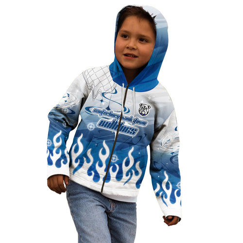 Personalized Canterbury Bankstown Bulldogs Kid Hoodie Y2K Grunge Aesthetic With Cyber Flames and Starburst Graphics