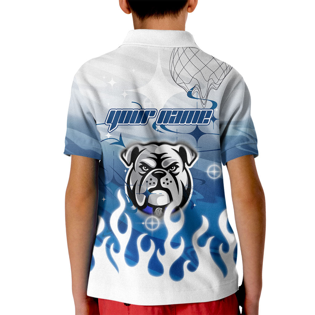 Personalized Canterbury Bankstown Bulldogs Kid Polo Shirt Y2K Grunge Aesthetic With Cyber Flames and Starburst Graphics