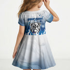 Personalized Canterbury Bankstown Bulldogs Kid Short Sleeve Dress Y2K Grunge Aesthetic With Cyber Flames and Starburst Graphics