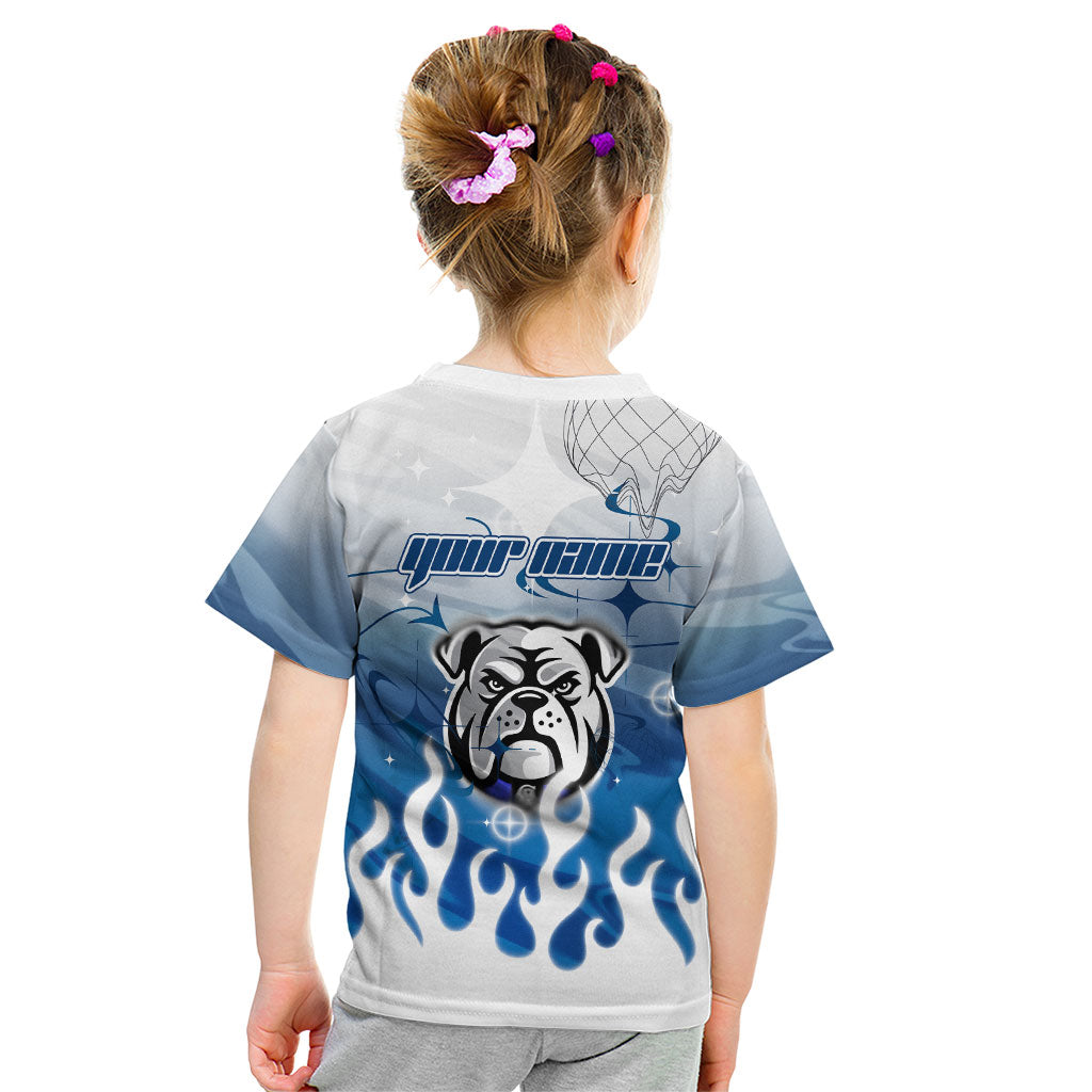 Personalized Canterbury Bankstown Bulldogs Kid T Shirt Y2K Grunge Aesthetic With Cyber Flames and Starburst Graphics