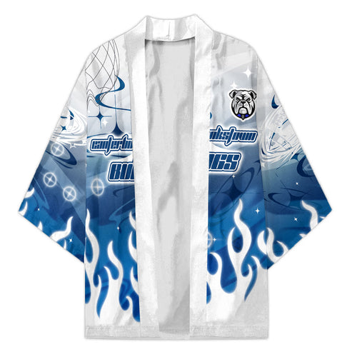 Personalized Canterbury Bankstown Bulldogs Kimono Y2K Grunge Aesthetic With Cyber Flames and Starburst Graphics