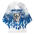 Personalized Canterbury Bankstown Bulldogs Kimono Y2K Grunge Aesthetic With Cyber Flames and Starburst Graphics