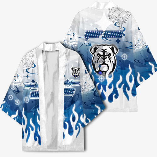 Personalized Canterbury Bankstown Bulldogs Kimono Y2K Grunge Aesthetic With Cyber Flames and Starburst Graphics