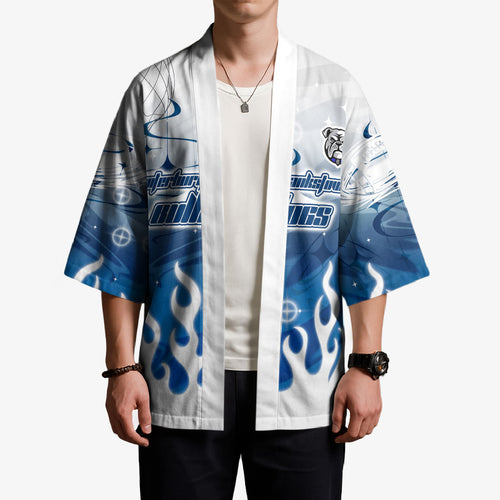Personalized Canterbury Bankstown Bulldogs Kimono Y2K Grunge Aesthetic With Cyber Flames and Starburst Graphics