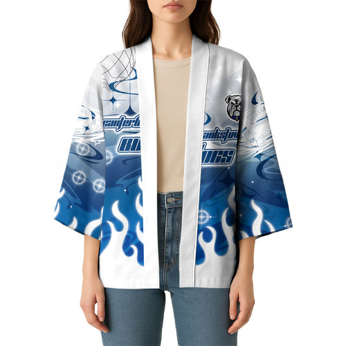 Personalized Canterbury Bankstown Bulldogs Kimono Y2K Grunge Aesthetic With Cyber Flames and Starburst Graphics