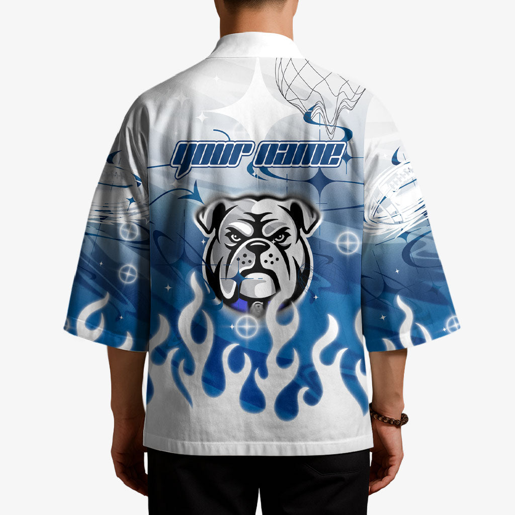 Personalized Canterbury Bankstown Bulldogs Kimono Y2K Grunge Aesthetic With Cyber Flames and Starburst Graphics
