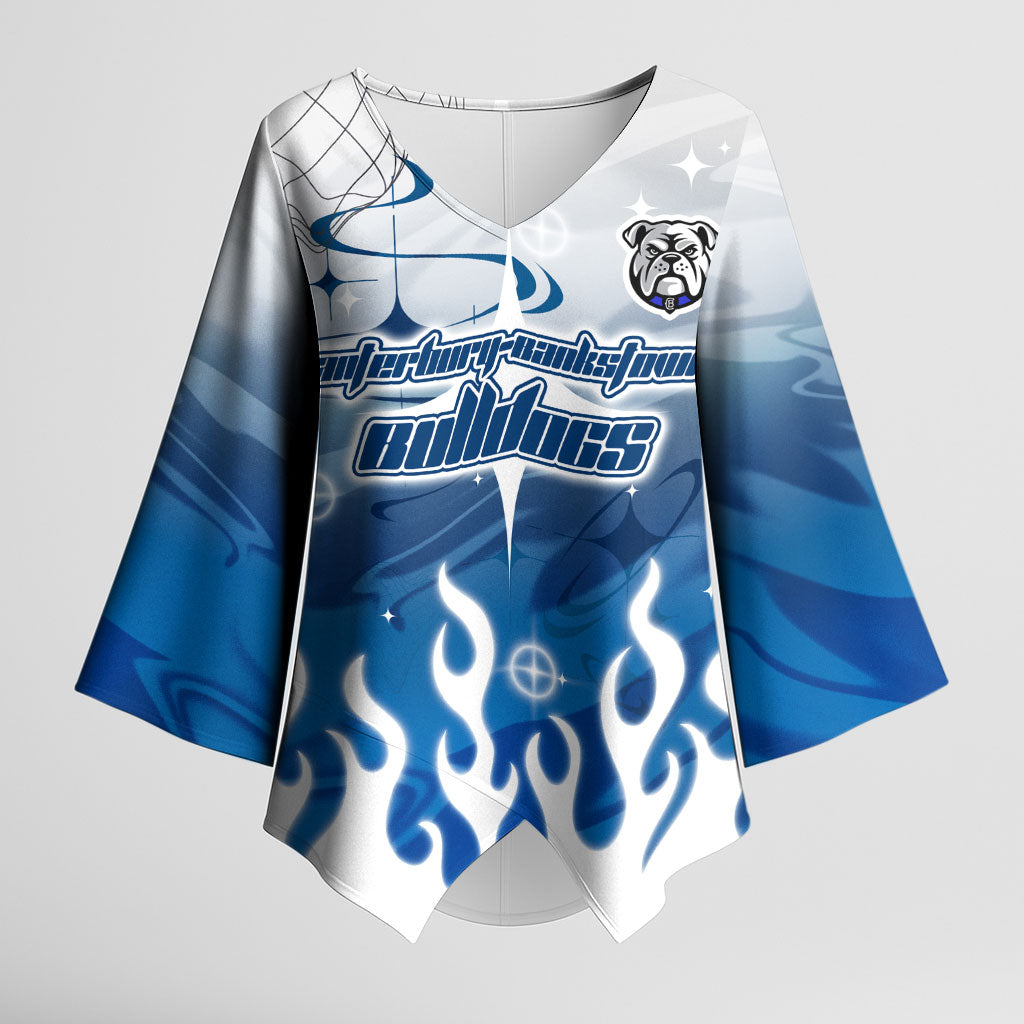 Personalized Canterbury Bankstown Bulldogs Kimono Sleeve Blouse Y2K Grunge Aesthetic With Cyber Flames and Starburst Graphics