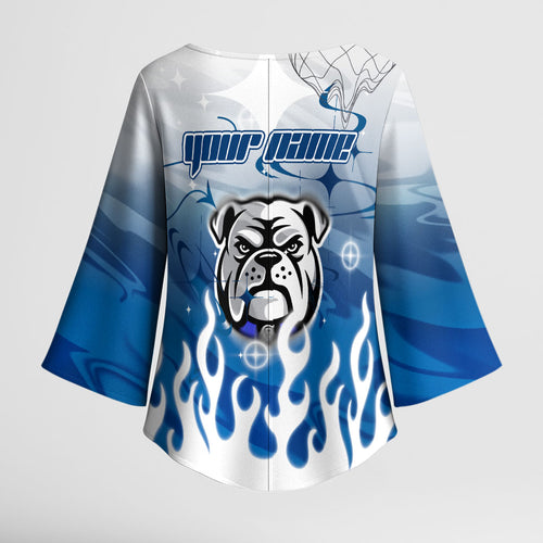 Personalized Canterbury Bankstown Bulldogs Kimono Sleeve Blouse Y2K Grunge Aesthetic With Cyber Flames and Starburst Graphics