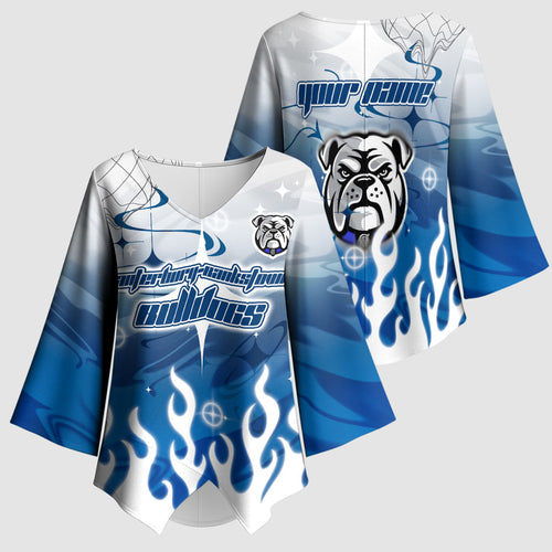 Personalized Canterbury Bankstown Bulldogs Kimono Sleeve Blouse Y2K Grunge Aesthetic With Cyber Flames and Starburst Graphics