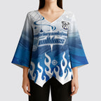 Personalized Canterbury Bankstown Bulldogs Kimono Sleeve Blouse Y2K Grunge Aesthetic With Cyber Flames and Starburst Graphics