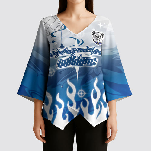 Personalized Canterbury Bankstown Bulldogs Kimono Sleeve Blouse Y2K Grunge Aesthetic With Cyber Flames and Starburst Graphics