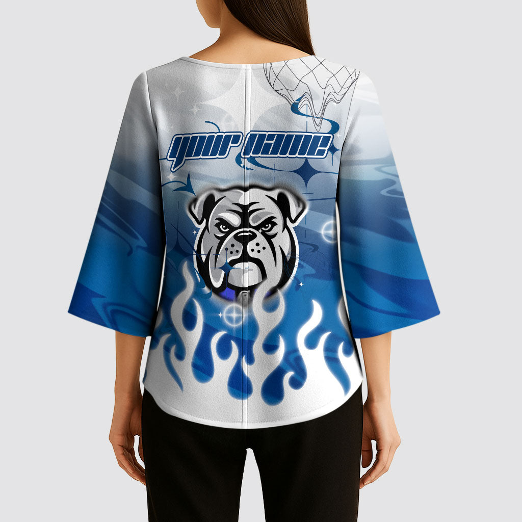 Personalized Canterbury Bankstown Bulldogs Kimono Sleeve Blouse Y2K Grunge Aesthetic With Cyber Flames and Starburst Graphics