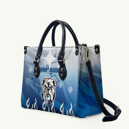 Personalized Canterbury Bankstown Bulldogs Leather Bag Y2K Grunge Aesthetic With Cyber Flames and Starburst Graphics