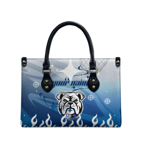 Personalized Canterbury Bankstown Bulldogs Leather Bag Y2K Grunge Aesthetic With Cyber Flames and Starburst Graphics