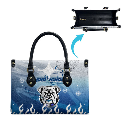Personalized Canterbury Bankstown Bulldogs Leather Bag Y2K Grunge Aesthetic With Cyber Flames and Starburst Graphics