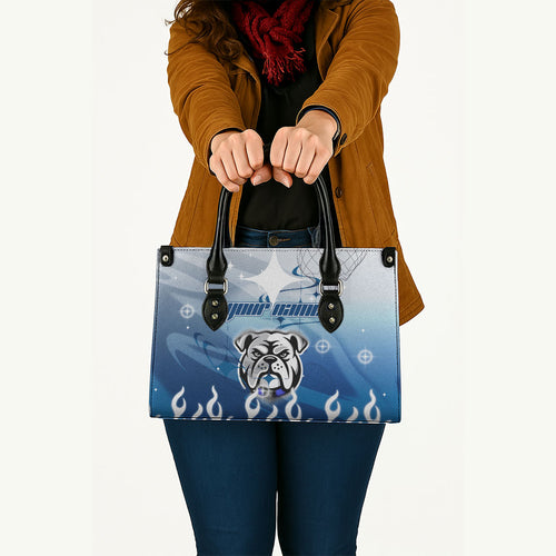 Personalized Canterbury Bankstown Bulldogs Leather Bag Y2K Grunge Aesthetic With Cyber Flames and Starburst Graphics