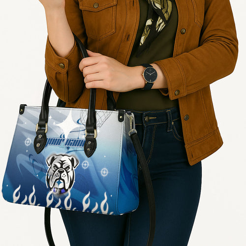 Personalized Canterbury Bankstown Bulldogs Leather Bag Y2K Grunge Aesthetic With Cyber Flames and Starburst Graphics