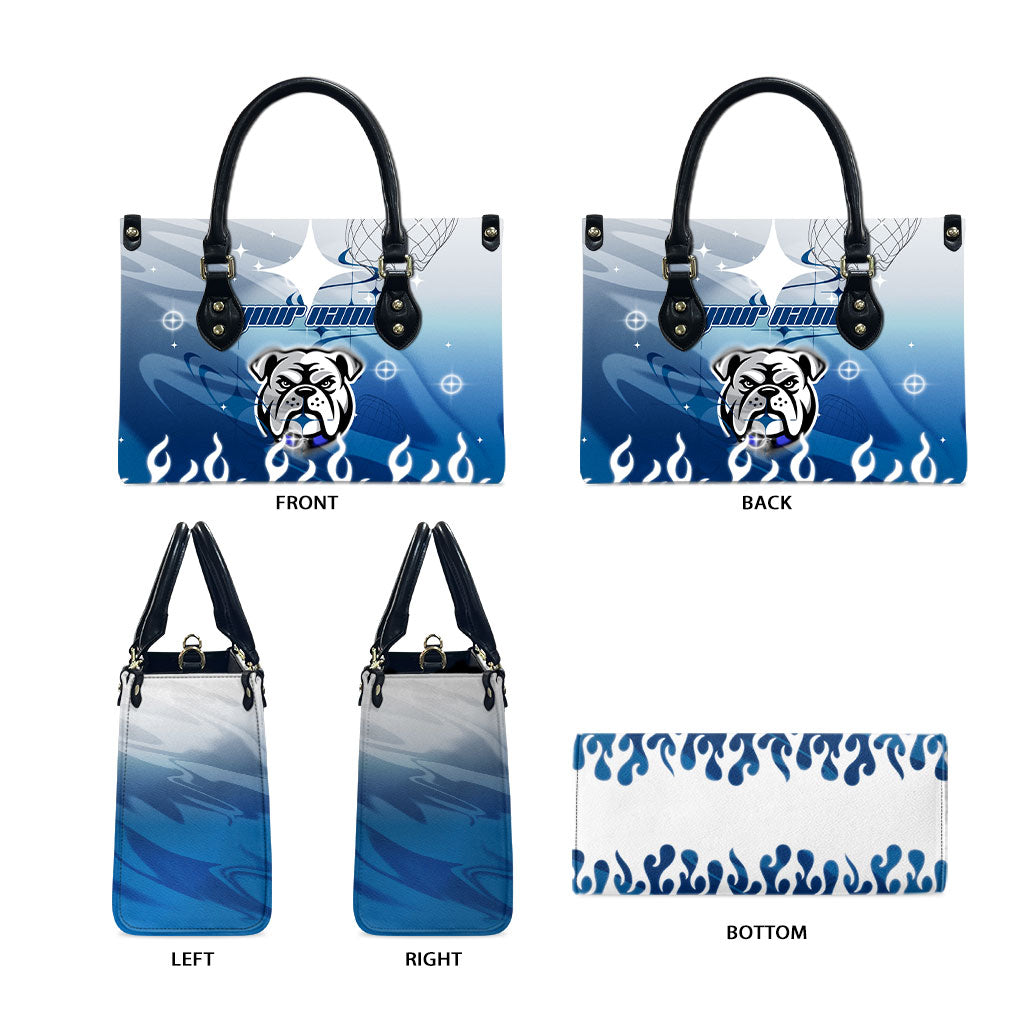 Personalized Canterbury Bankstown Bulldogs Leather Bag Y2K Grunge Aesthetic With Cyber Flames and Starburst Graphics