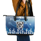 Personalized Canterbury Bankstown Bulldogs Leather Tote Bag Y2K Grunge Aesthetic With Cyber Flames and Starburst Graphics