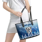 Personalized Canterbury Bankstown Bulldogs Leather Tote Bag Y2K Grunge Aesthetic With Cyber Flames and Starburst Graphics