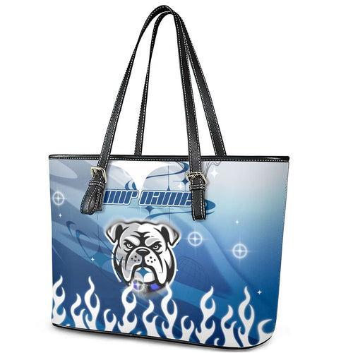 Personalized Canterbury Bankstown Bulldogs Leather Tote Bag Y2K Grunge Aesthetic With Cyber Flames and Starburst Graphics