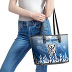 Personalized Canterbury Bankstown Bulldogs Leather Tote Bag Y2K Grunge Aesthetic With Cyber Flames and Starburst Graphics