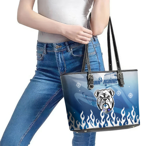 Personalized Canterbury Bankstown Bulldogs Leather Tote Bag Y2K Grunge Aesthetic With Cyber Flames and Starburst Graphics