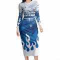 Personalized Canterbury Bankstown Bulldogs Long Sleeve Bodycon Dress Y2K Grunge Aesthetic With Cyber Flames and Starburst Graphics