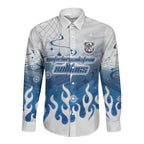 Personalized Canterbury Bankstown Bulldogs Long Sleeve Button Shirt Y2K Grunge Aesthetic With Cyber Flames and Starburst Graphics