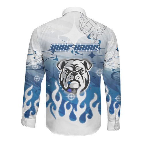Personalized Canterbury Bankstown Bulldogs Long Sleeve Button Shirt Y2K Grunge Aesthetic With Cyber Flames and Starburst Graphics