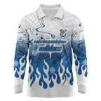 Personalized Canterbury Bankstown Bulldogs Long Sleeve Polo Shirt Y2K Grunge Aesthetic With Cyber Flames and Starburst Graphics