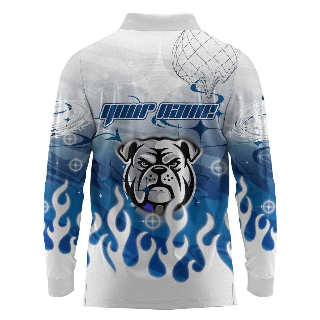 Personalized Canterbury Bankstown Bulldogs Long Sleeve Polo Shirt Y2K Grunge Aesthetic With Cyber Flames and Starburst Graphics