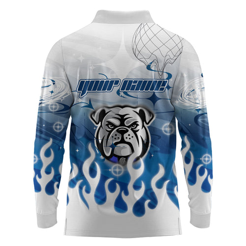 Personalized Canterbury Bankstown Bulldogs Long Sleeve Polo Shirt Y2K Grunge Aesthetic With Cyber Flames and Starburst Graphics