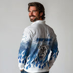Personalized Canterbury Bankstown Bulldogs Long Sleeve Polo Shirt Y2K Grunge Aesthetic With Cyber Flames and Starburst Graphics