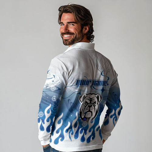 Personalized Canterbury Bankstown Bulldogs Long Sleeve Polo Shirt Y2K Grunge Aesthetic With Cyber Flames and Starburst Graphics