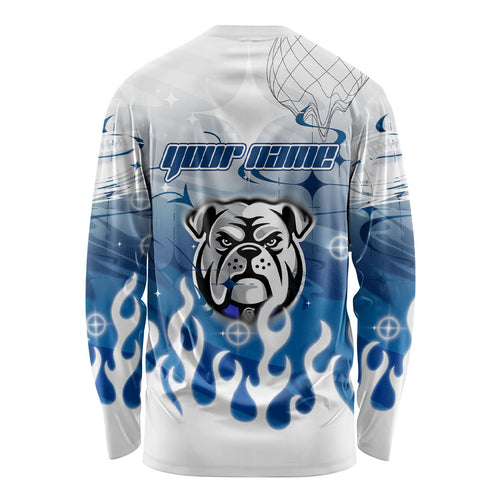 Personalized Canterbury Bankstown Bulldogs Long Sleeve Shirt Y2K Grunge Aesthetic With Cyber Flames and Starburst Graphics
